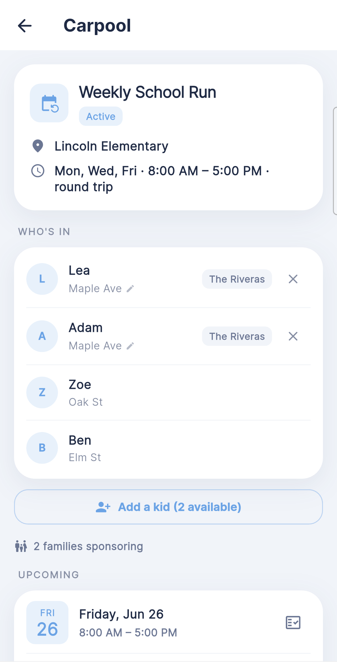 Kinly carpool detail