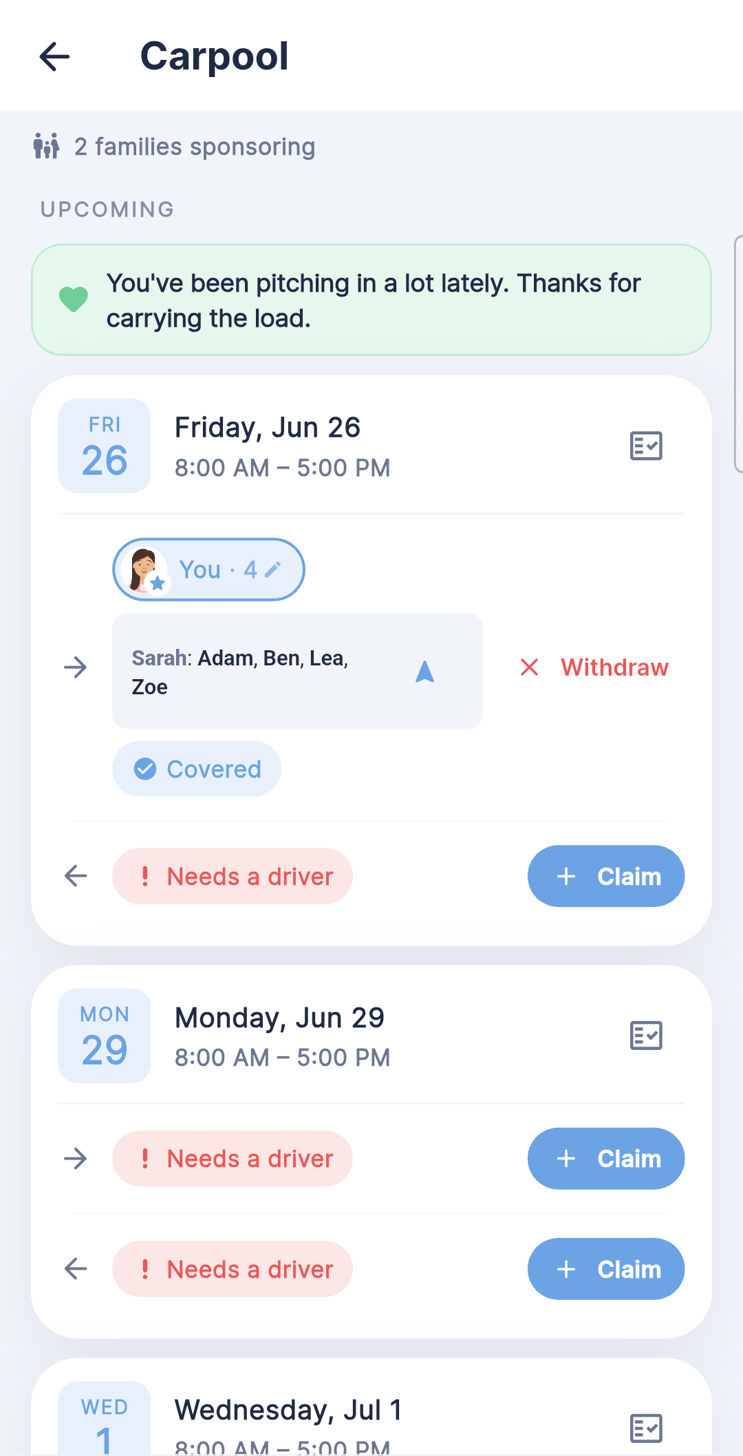 Kinly carpool — fair share